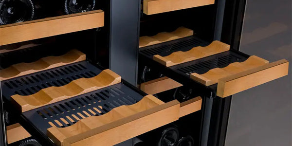 Wine bottles are cradled securely in Flexcount shelving