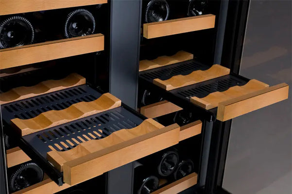 Wine bottles are cradled securely in Flexcount shelving