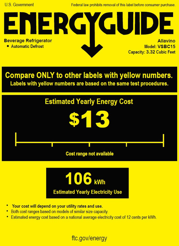 An energy guide estimate for the VSBC15 wine fridge