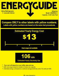 The energy guide for VSWR30-1 series wine fridges