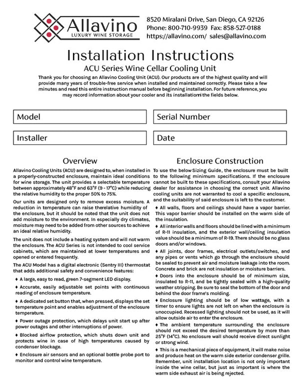 The installation instructions for ACU series products