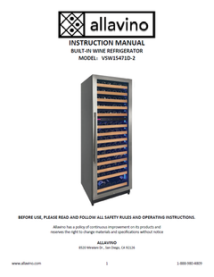 The product manual for the VSW15471D-2 wine refrigerator