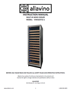 A product manual for the VSW16371S-1 refrigeration unit