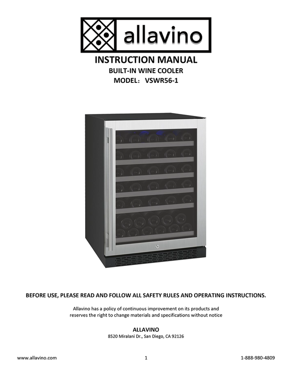 The manual for VSWR56-1 wine coolers