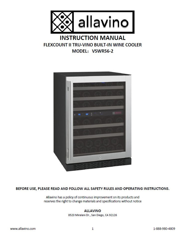 The product instruction manual for VSWR56-2 wine coolers