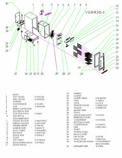 A diagram of the parts included in the VSWR30-1