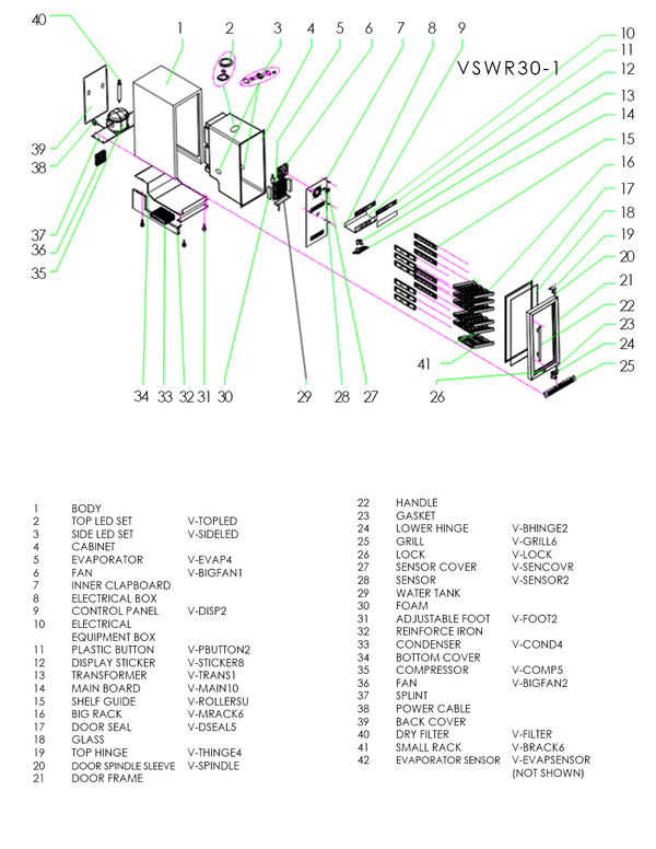 A parts diagram for a VSWR30 unit