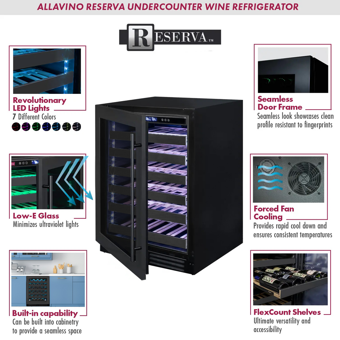 Allavino Reserva 2X-BDW5034S-1BS undercounter wine refrigerator features