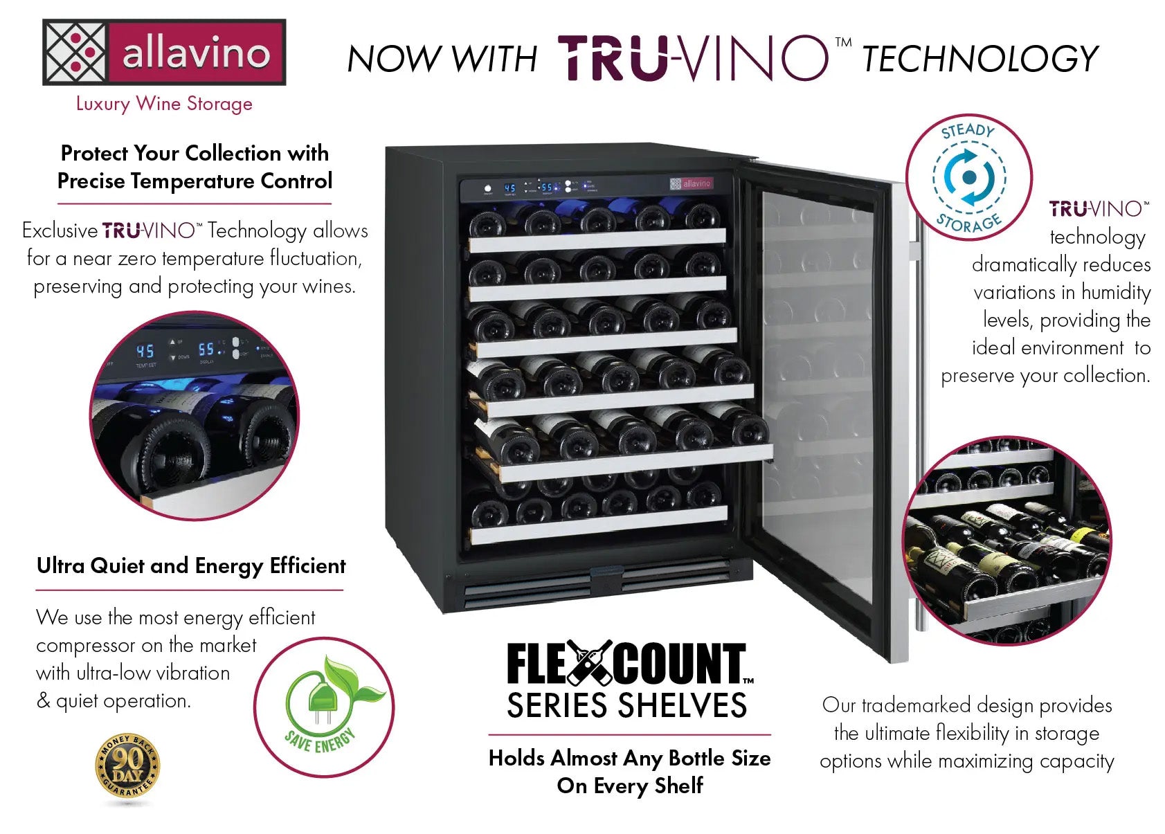 FlexCount Series 56 Bottle Dual Zone Built-In Wine Refrigerator